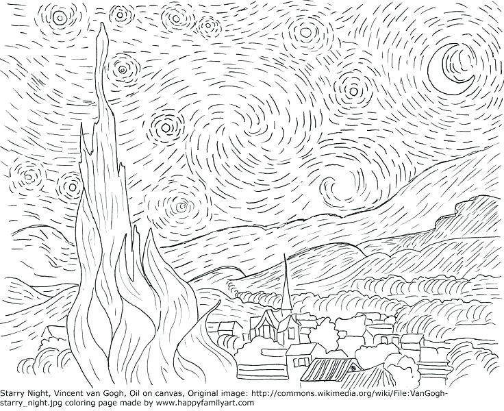 736x600 Vincent Van Gogh Coloring Pages Van Coloring Pages Van Starry