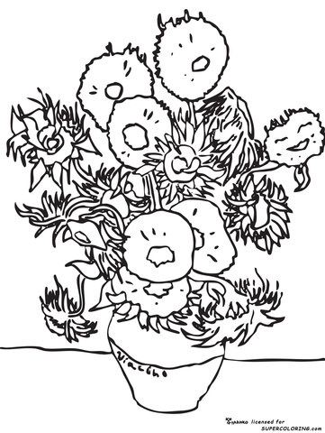 361x480 Sunflowers By Vincent Van Gogh Coloring Page From Famous Paintings