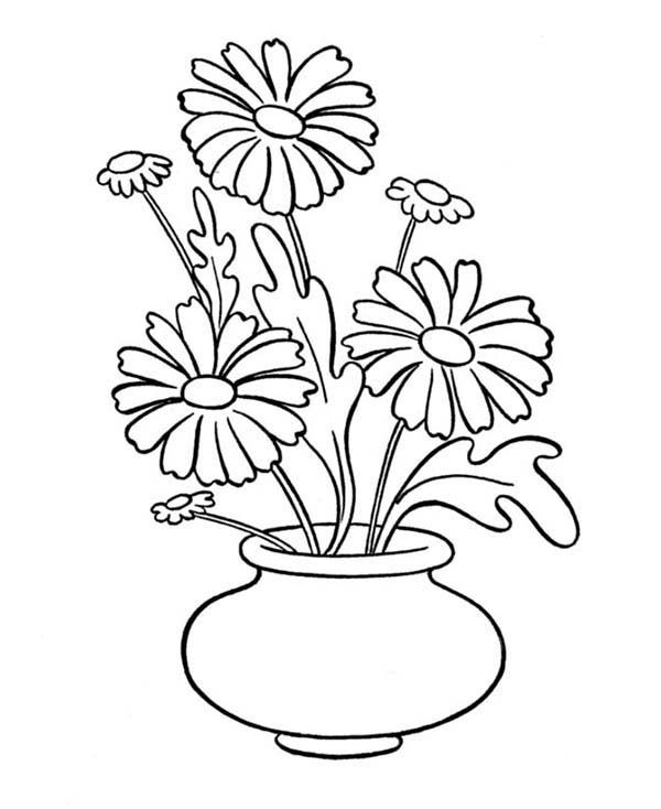 600x734 Daisy Flower In Vase Coloring Page Pobarvaj Flower