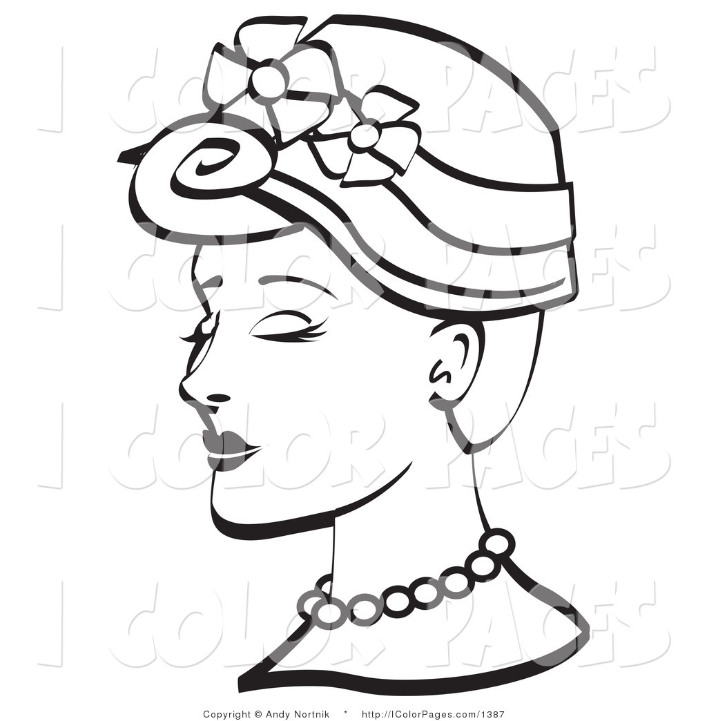 Vector Coloring Page Of A Vintage Woman In Floral Hat Colori 1024x1044 Vector Coloring Page Of A Vintage Woman In Floral Hat Colori
