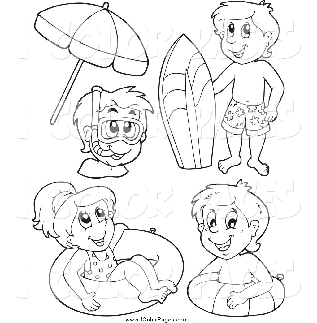 Vector Coloring Page Of Black And White Happy Kids With Summer 1024x1044 Vector Coloring Page Of Black And White Happy Kids With Summer