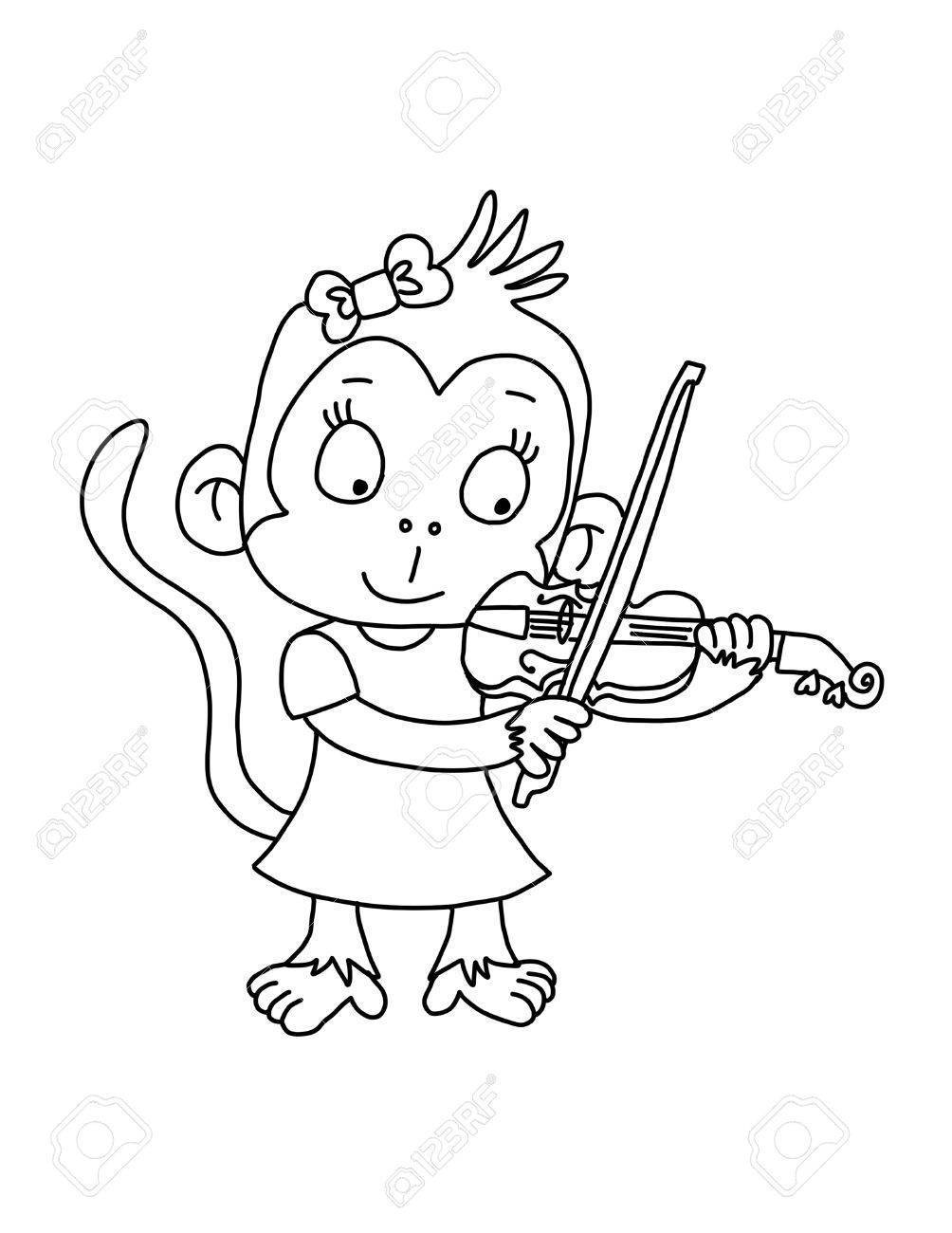1004x1300 Fascinating Cute Monkey Girl Playing Violin Coloring Page Stock