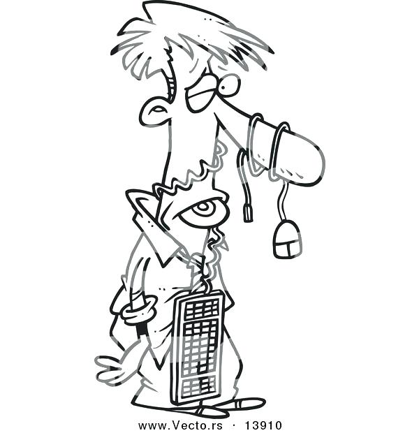 600x620 Computer Coloring Computer Coloring Page Vector Of A Cartoon Man