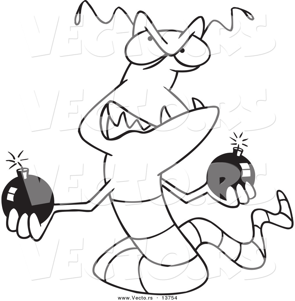 1024x1044 Vector Of A Cartoon Worm Virus Holding Bombs