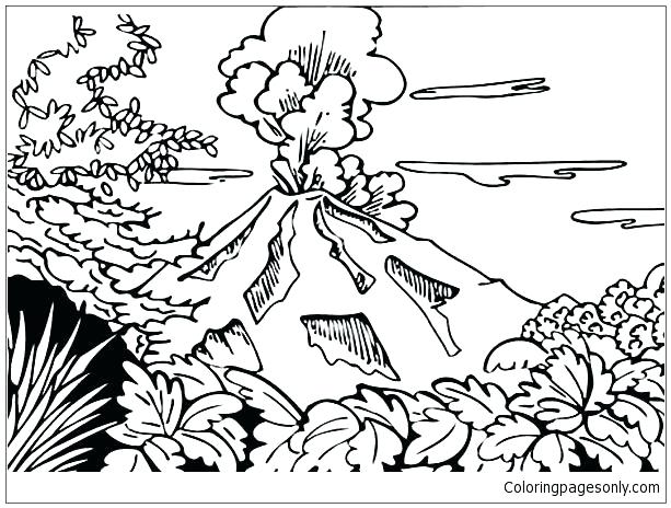613x464 Volcano Coloring Pages And Erupting Volcano Coloring Page Volcano