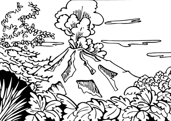 Beautiful View Of Volcano Coloring Page 600x425 Beautiful View Of Volcano Coloring Page