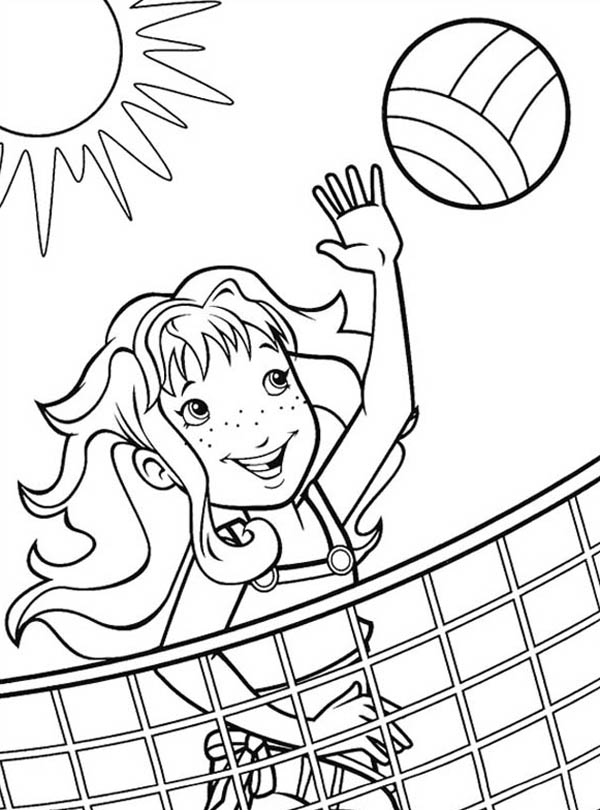 600x810 A Girl Blocking The Volleyball Coloring Page