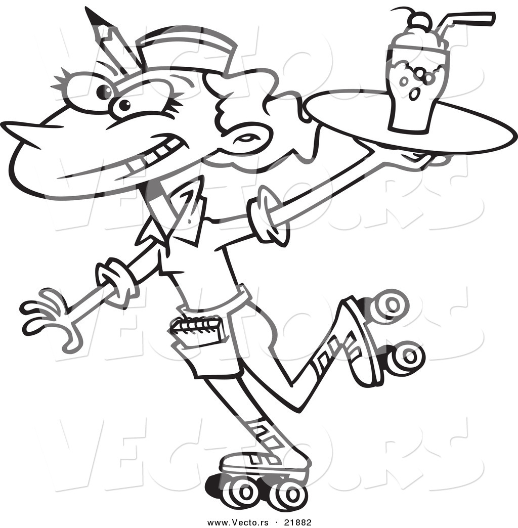 Vector Of A Cartoon Car Hop Waitress On Skates 1024x1044 Vector Of A Cartoon Car Hop Waitress On Skates