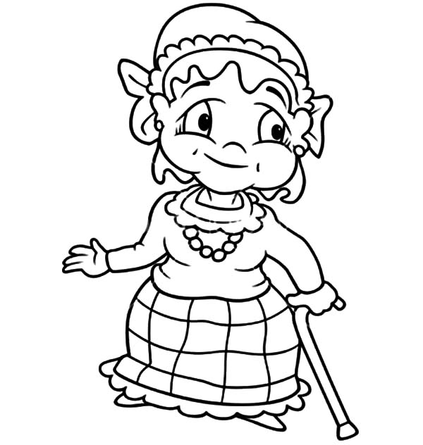 600x632 Grandmother Walk With Walking Stick Coloring Pages Color Luna