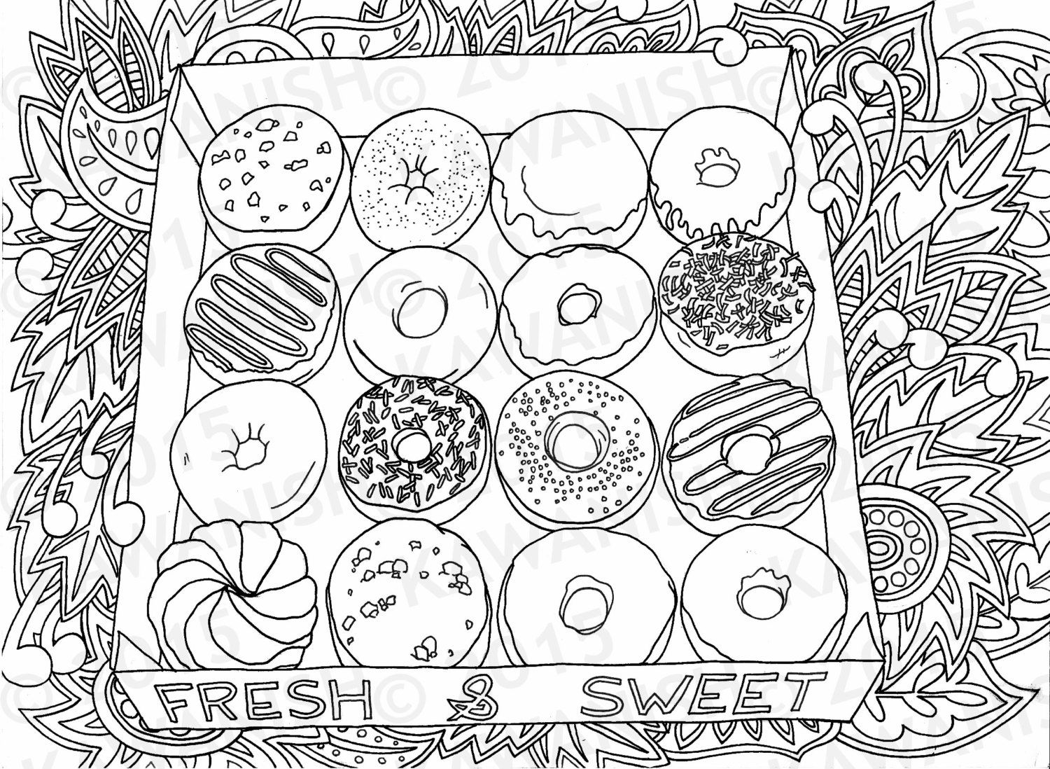 1500x1098 Donuts Doughnuts Adult Coloring Page Gift Wall Art Adult