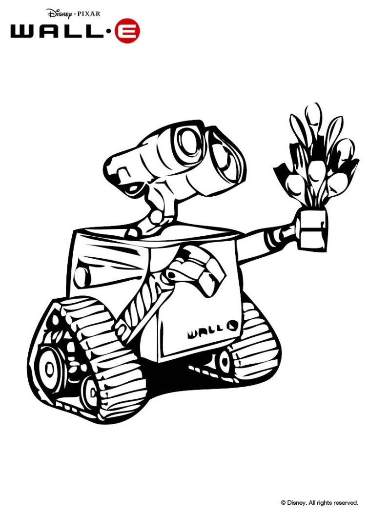 Wall E Giving Flowers To Eve Coloring Pages 754x1057 Wall E Giving Flowers To Eve Coloring Pages