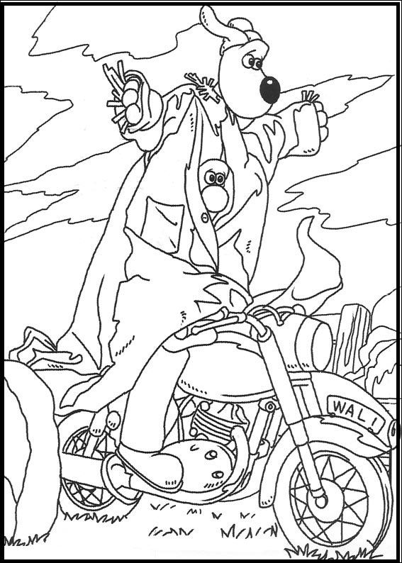 Wallace And Gromit Riding Motocycle Coloring Picture For Kids 567x794 Wallace And Gromit Riding Motocycle Coloring Picture For Kids