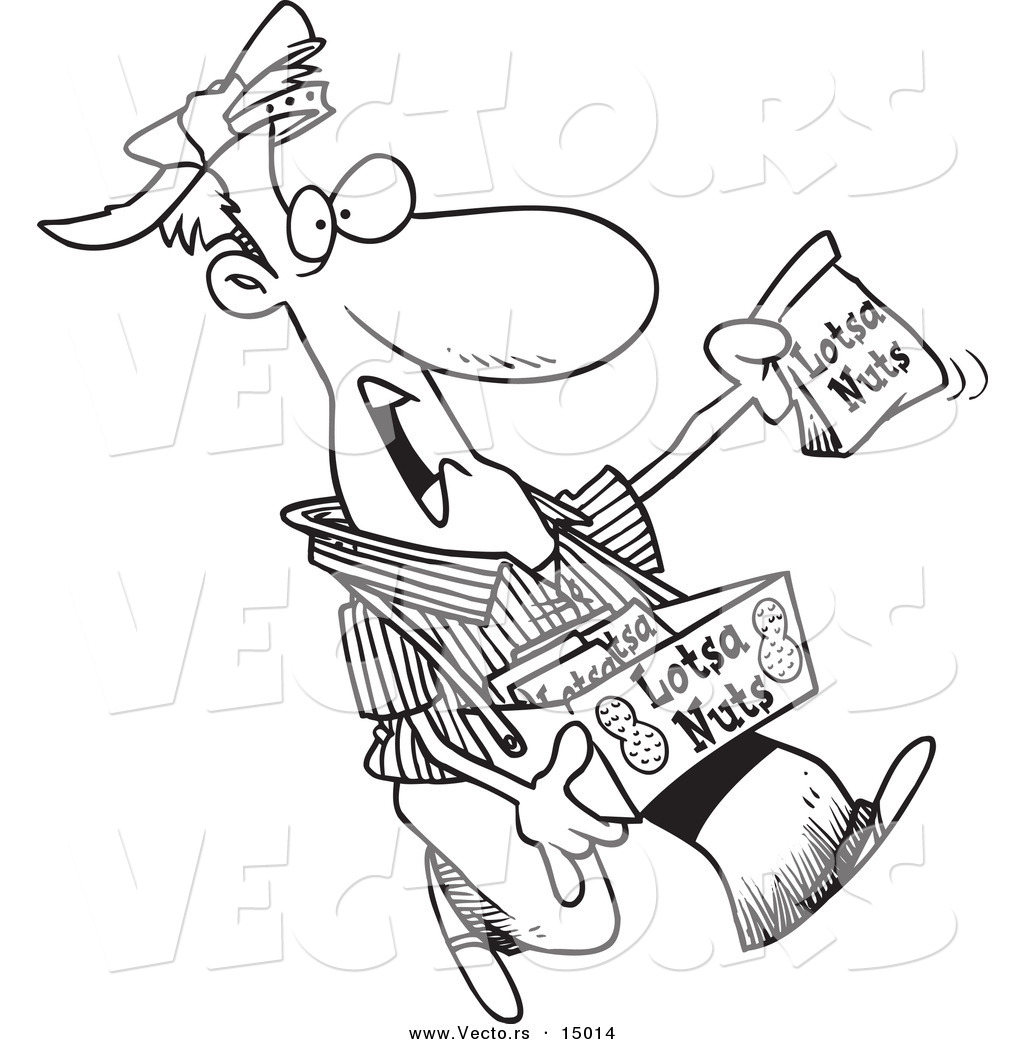 Vector Of A Cartoon Nut Vendor Holding Up A Bag 1024x1044 Vector Of A Cartoon Nut Vendor Holding Up A Bag