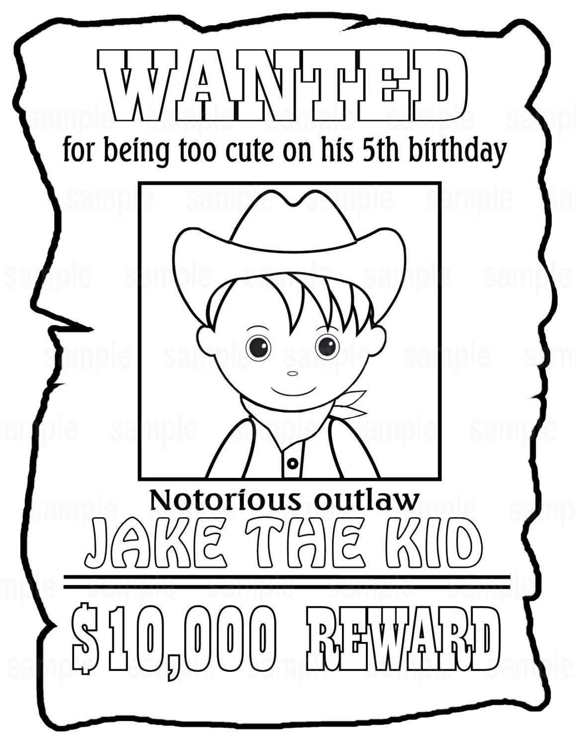 1159x1500 Personalized Printable Wanted Cowboy Poster Birthday Party Favor