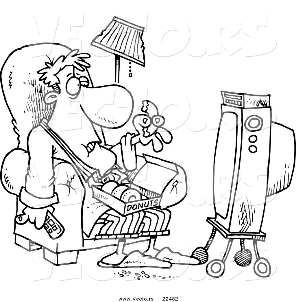 1024x1044 Vector Of A Cartoon Man Eating Donuts And Watching Tv