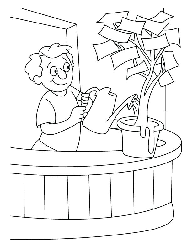 Water Bottle Coloring Page A Boy Giving Water In The Money Plant 612x792 Water Bottle Coloring Page A Boy Giving Water In The Money Plant
