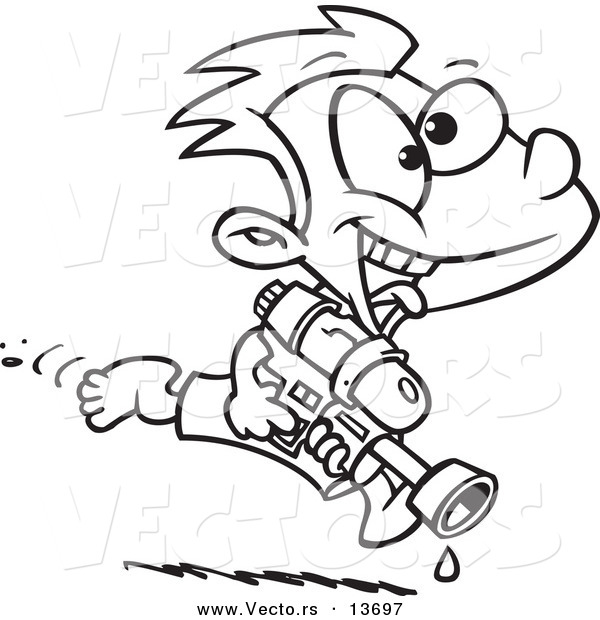 600x620 Vector Of A Cartoon Playful Boy Running With A Water Gun