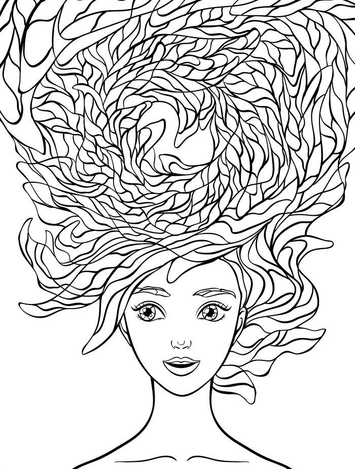 Beautiful Hair Coloring Pages For Adults Free Download Colouring 700x924 Beautiful Hair Coloring Pages For Adults Free Download Colouring