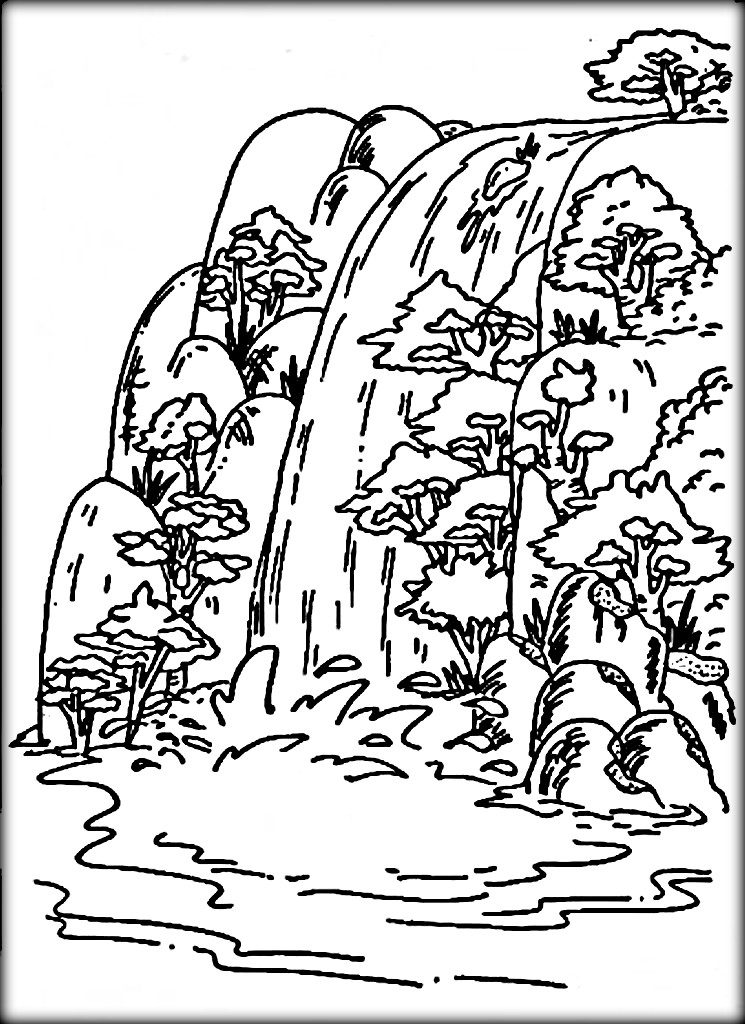 745x1024 Waterfall Coloring Pages For Adults