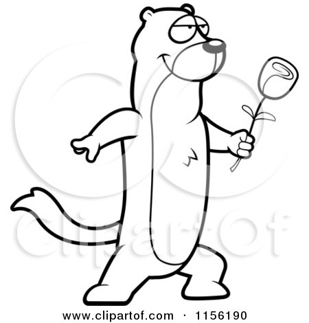450x470 Cartoon Clipart Of Blacknd White Romantic Weasel Presenting
