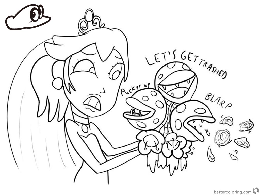 1024x768 Super Mario Odyssey Coloring Pages Peach's Wedding Bouquet