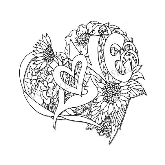 Wedding Shower Adult Coloring Page Love Heart Digital Wildflower 570x570 Wedding Shower Adult Coloring Page Love Heart Digital Wildflower