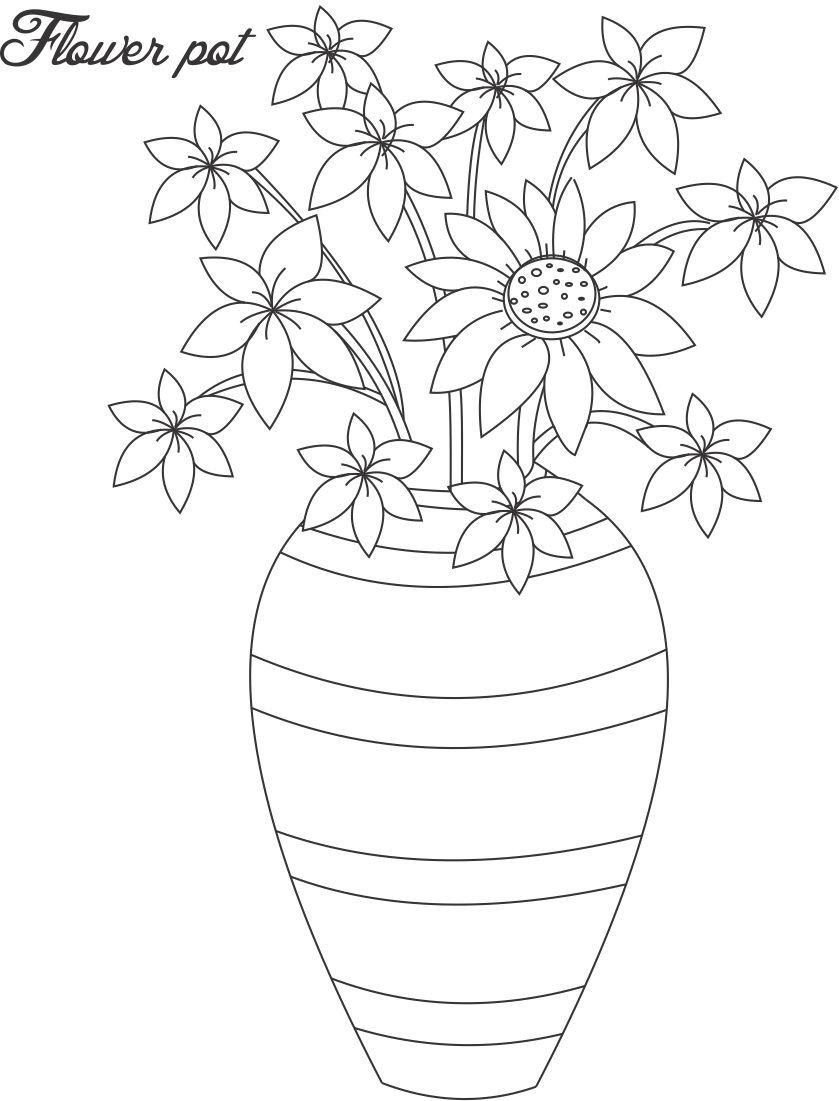 839x1101 Flowers Pot Drawings Flower Pot Coloring Page 13
