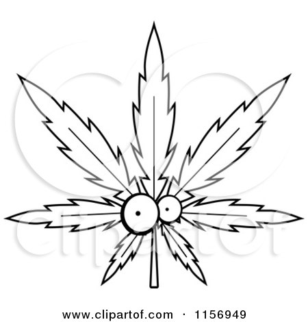 450x470 Cartoon Clipart Of An Outlined Depressed Marijuana Pot Leaf Mascot