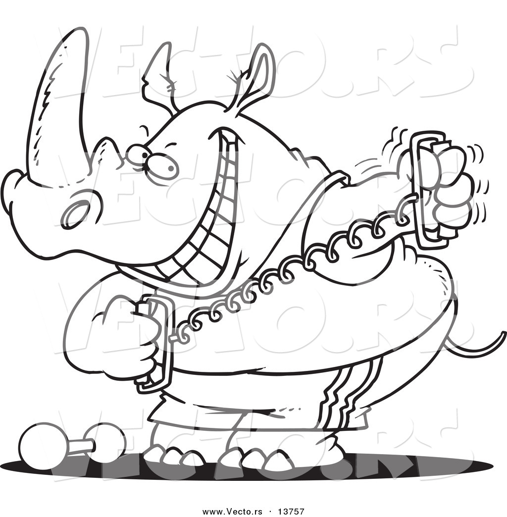 1024x1044 Vector Of A Cartoon Workout Rhino Using A Stretching Device