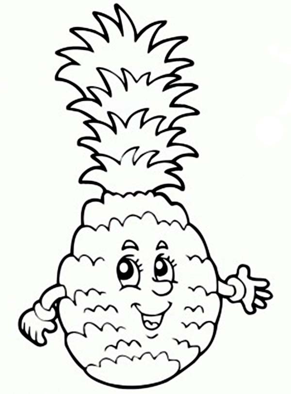 600x812 Cartoon Pineapple Coloring Page