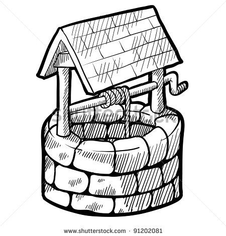 450x470 Hand Drawn Vector Drawing Of A Water Supply Well. Black And White