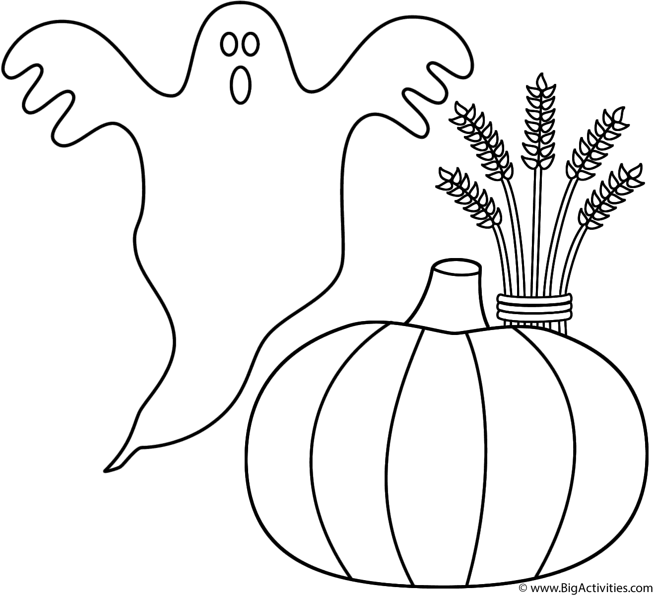 1320x1201 Ghost With Pumpkin And Wheat Sheaf