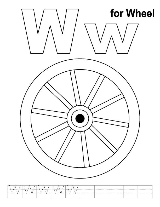 612x792 W For Wheel Coloring Page With Handwriting Practice Alphabet