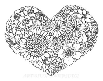 Wildflower Heart Adult Color Sheet Amp Floral Clipart Coloring 340x270 Wildflower Heart Adult Color Sheet Amp Floral Clipart Coloring
