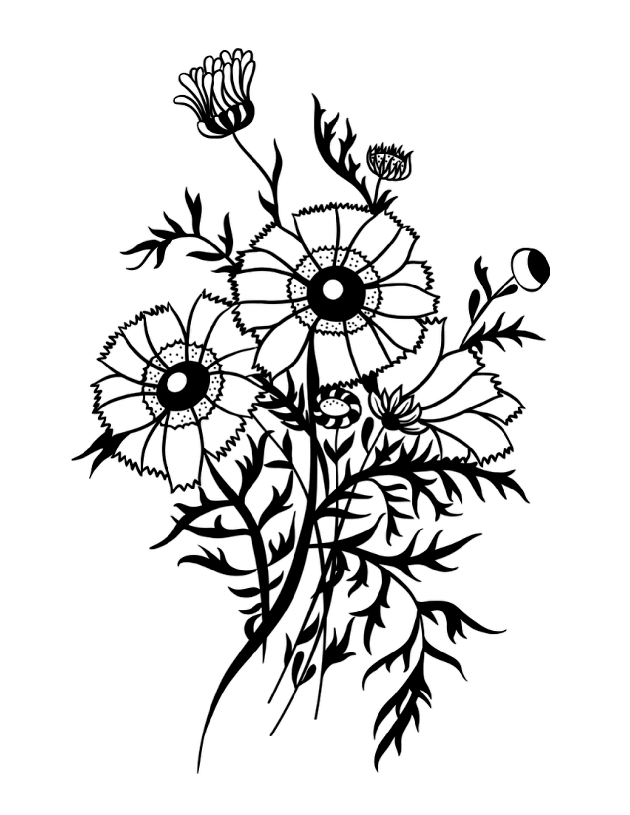 Flower Page Printable Coloring Sheets Wildflower Bouquet 1275x1650 Flower Page Printable Coloring Sheets Wildflower Bouquet