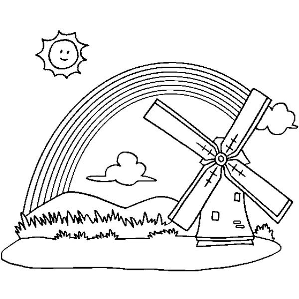 A Panoramic View Of Rainbow And A Windmill Coloring Page 600x600 A Panoramic View Of Rainbow And A Windmill Coloring Page