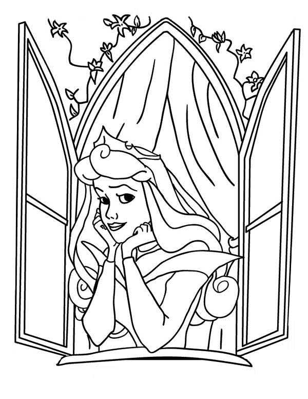 Disney Princess Aurora Open Her Window In Sleeping Beauty Coloring 600x776 Disney Princess Aurora Open Her Window In Sleeping Beauty Coloring