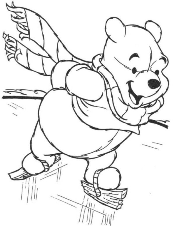 Winnie The Pooh Skating Winter Coloring Page 600x776 Winnie The Pooh Skating Winter Coloring Page
