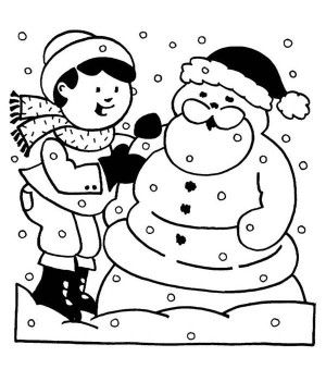 300x339 Children Dressing A Snowman As Santa On Winter Coloring Page