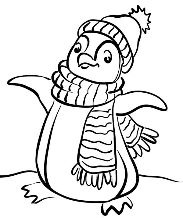 Penguin Wear A Scarf Coloring Page 600x715 Penguin Wear A Scarf Coloring Page
