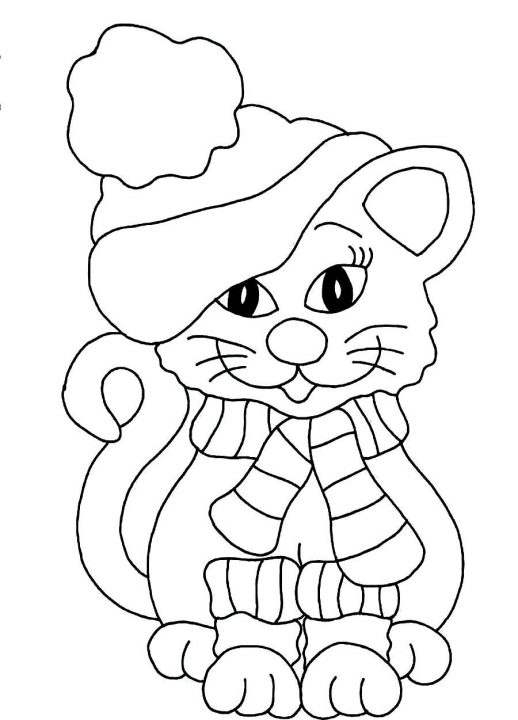 A Cat Looks Beautiful With Winter Coat Hat And Scarf Coloring 518x720 A Cat Looks Beautiful With Winter Coat Hat And Scarf Coloring