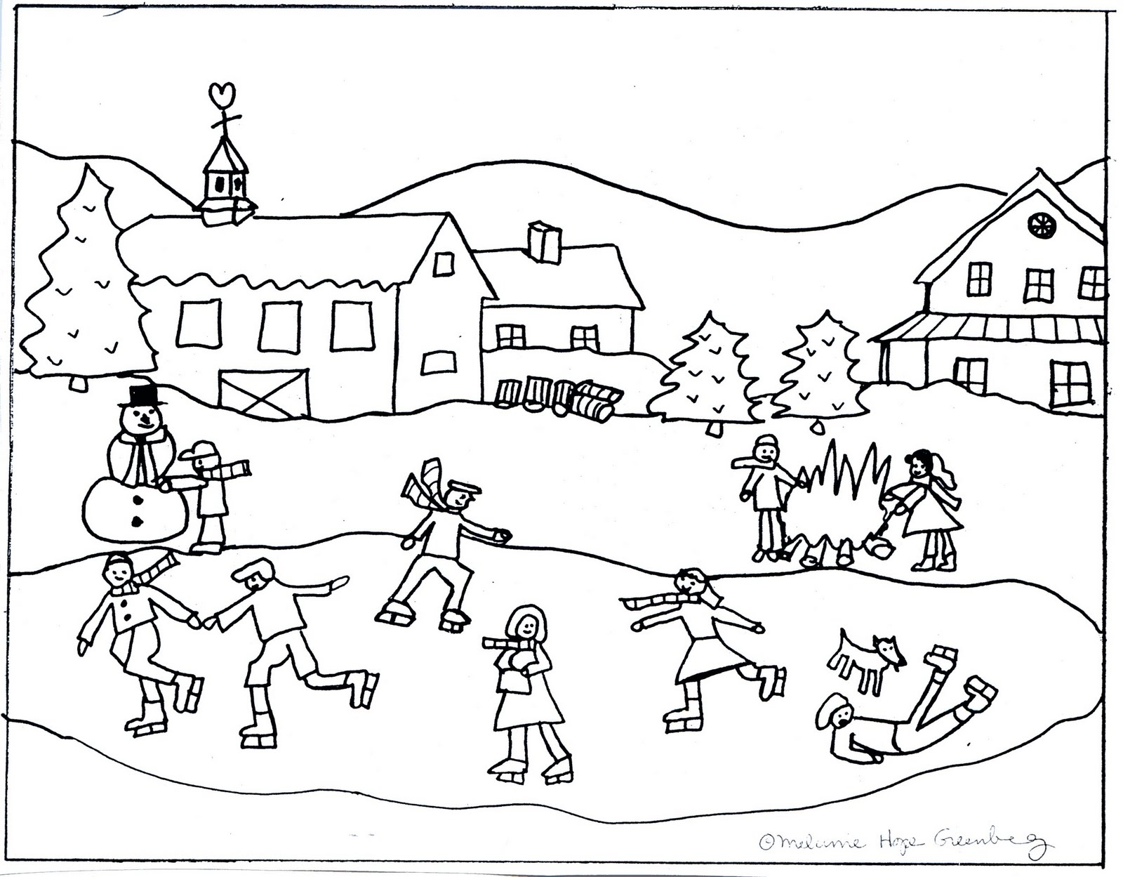 Enormous Winter Scene Coloring Page Pages Skating 2 1600x1249 Enormous Winter Scene Coloring Page Pages Skating 2