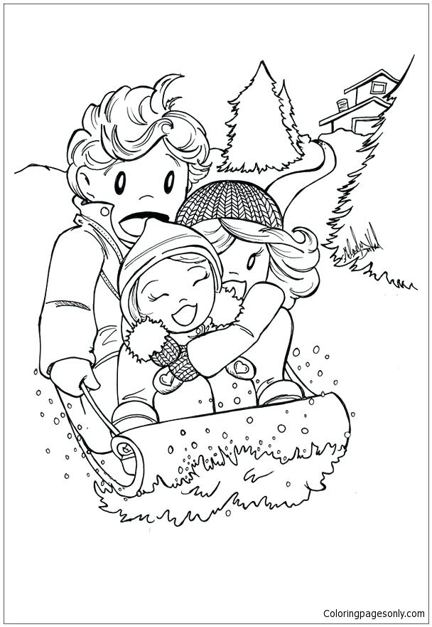 608x881 Sledding Coloring Pages The Winter Sledding Coloring Page Sledding