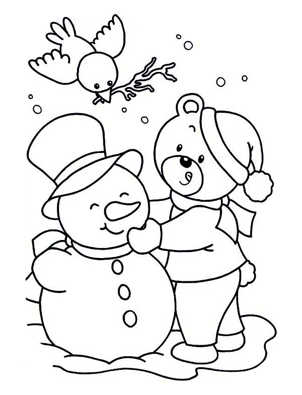 Lovely Young Little Bear Making Mr Snowman On Winter Season 600x785 Lovely Young Little Bear Making Mr Snowman On Winter Season