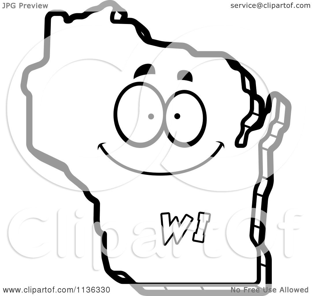 1080x1024 Cartoon Clipart Of An Outlined Happy Wisconsin State Character