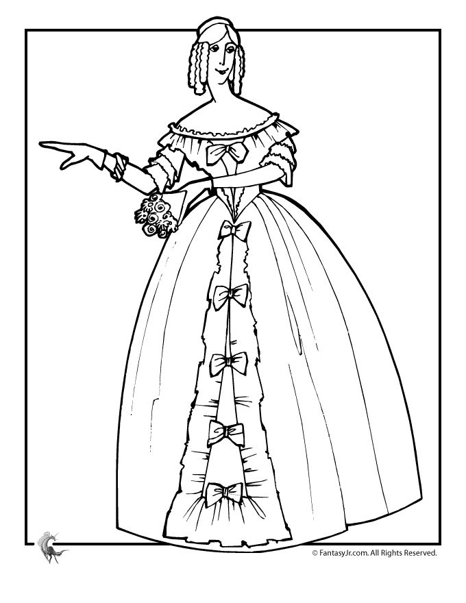 680x880 Kid Coloring Pages Printable Girls In Long Dresses Victorian Era