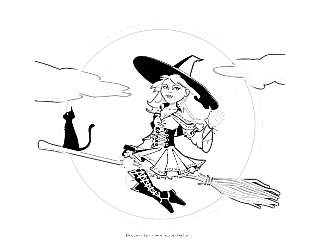1056x816 Witch Kitty Coloring Page By On Pleasing Witches Pages