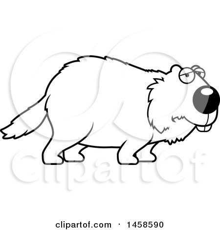 450x470 Clipart Of A Black And White Sad Or Depressed Woodchuck Groundhog