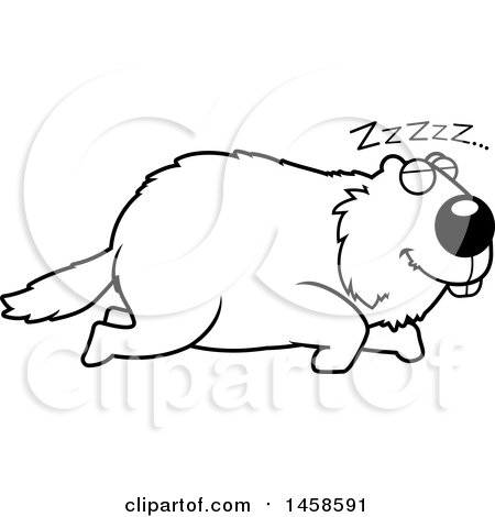 450x470 Clipart Of A Black And White Sleeping Woodchuck Groundhog