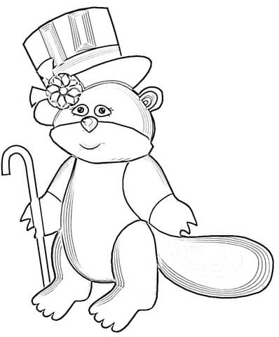 398x480 Cute Marmot With Hat And Umbrella Flower Coloring Page